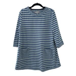 Eri + Ali Mini Dress Small Blue White Striped 3/4 Sleeve Pocket A Line Crew Neck